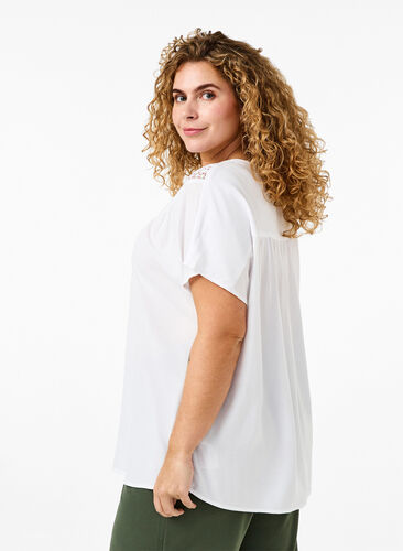 Zizzi Viskose bluse med blondebånd, Bright White, Model image number 1