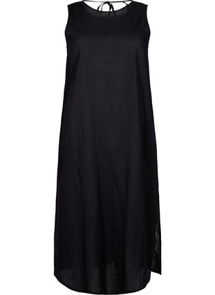 Zizzi Ærmeløs kjole i bomuldsmix med hør, Black, Packshot image number 0