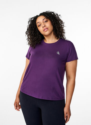 Zizzi Slim fit trænings t-shirt med rund hals, Purple Pennant, Model image number 0