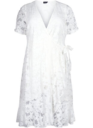 Zizzi Blonde wrapkjole med korte ærmer, Bright White, Packshot image number 0