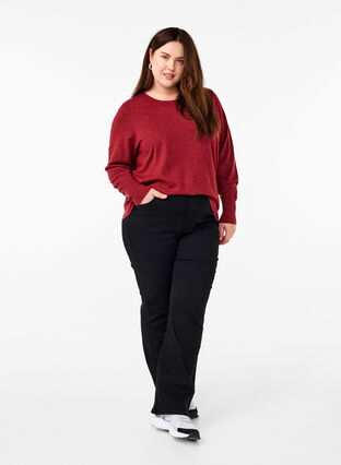 Zizzi FLASH - Strikbluse med rund hals, Merlot Mel., Model image number 2