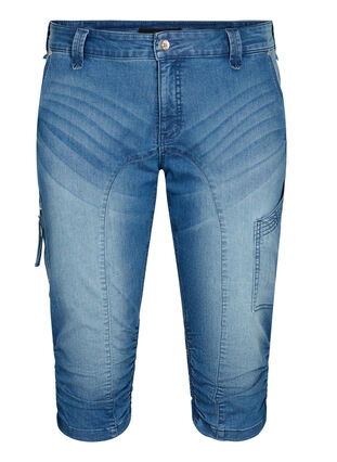 Zizzi Slim fit capri jeans med lommer, Light blue denim, Packshot image number 0