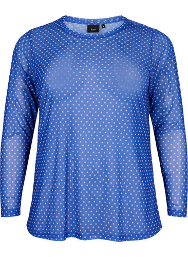 Mesh bluse med print - Blå Str. 42-60 Zizzi