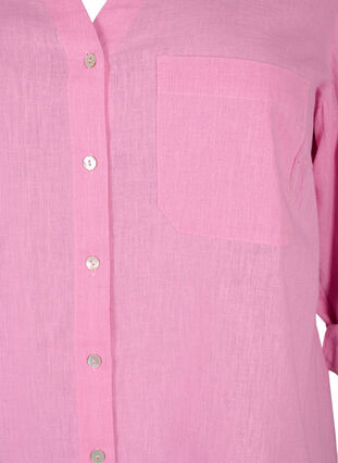 Zizzi Skjortebluse med knaplukning i bomuldsmix med hør, Rosebloom, Packshot image number 2
