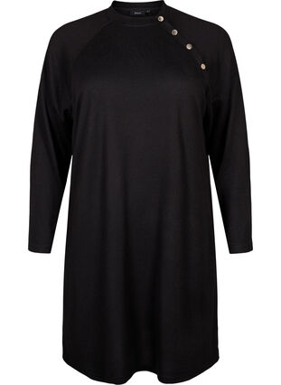 Zizzi Jersey kjole med knapper, Black, Packshot image number 0