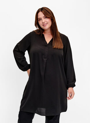 Zizzi Langærmet kjole med v-udskæring, Black, Model image number 0