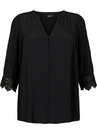 Zizzi Viskoseskjorte med v-udskæring, Black, Packshot image number 0