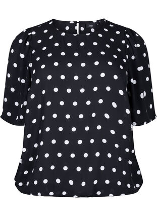 Zizzi Prikket bluse med korte ærmer, Black W. White Dot, Packshot image number 0