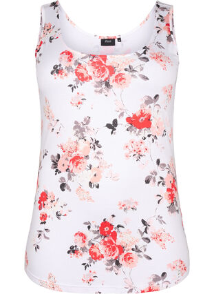 Zizzi Blomstret tanktop i viskose, White AOP flower, Packshot image number 0