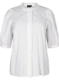 Skjortebluse med flæser og broderi anglaise, Bright White