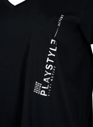 Zizzi Bomulds trænings t-shirt med tryk, Black w. Playstyle, Packshot image number 2