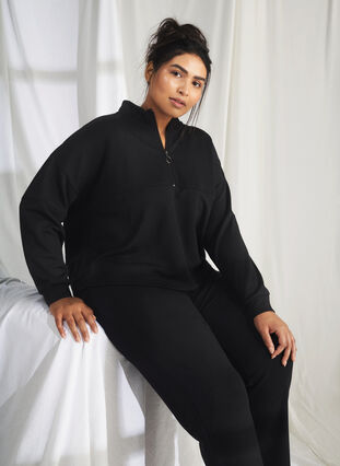 Zizzi Sweatshirt i modalmix med høj hals, Black, Image image number 0