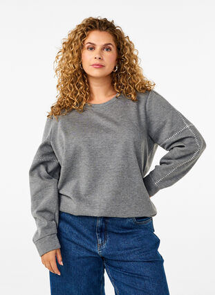 Zizzi Sweatshirt med kontrastsyninger, Medium Grey Mél, Model image number 0