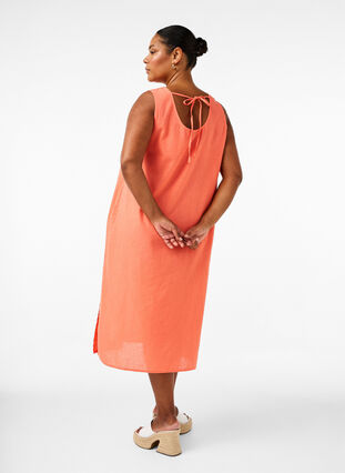 Zizzi Ærmeløs kjole i bomuldsmix med hør, Living Coral, Model image number 1