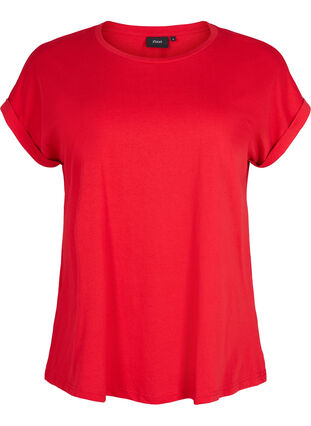 Zizzi Kortærmet t-shirt i bomuldsblanding, Tango Red, Packshot image number 0
