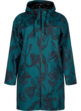 Zizzi Regnjakke med print, Deep Teal Black, Packshot image number 0