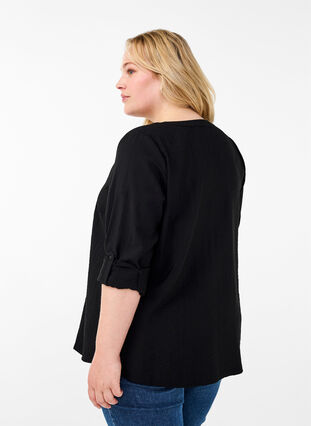 Zizzi Viskose skjortebluse med 3/4 ærmer, Black, Model image number 1