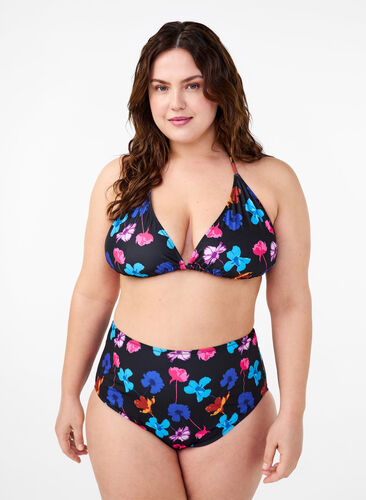 Zizzi Bikini underdel med print og høj talje , Black Flower AOP, Model image number 0