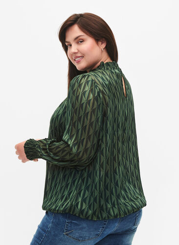 Zizzi Printet bluse med smock, Scarab AOP, Model image number 1