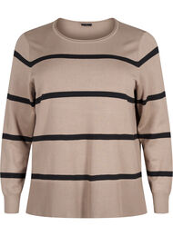 Strikket viskosebluse med striber, Desert Taupe Comb