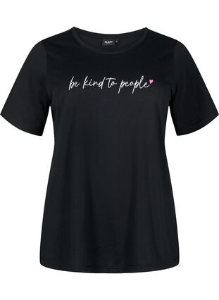 Zizzi FLASH - T-shirt med motiv, Black Be Kind, Packshot image number 0