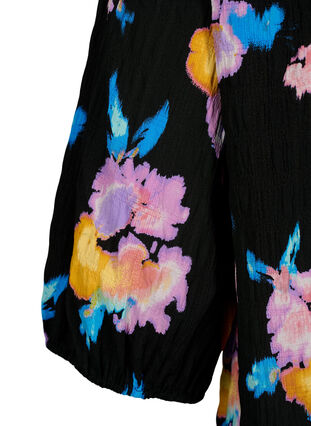 Zizzi Blomstret bluse med rund hals og lynlås, Black w. Flower AOP, Packshot image number 3