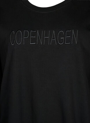 Zizzi Sweatshirt med broderet tekst, Black Copenhagen , Packshot image number 2