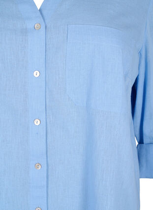 Zizzi Skjortebluse med knaplukning i bomuldsmix med hør, Serenity, Packshot image number 2