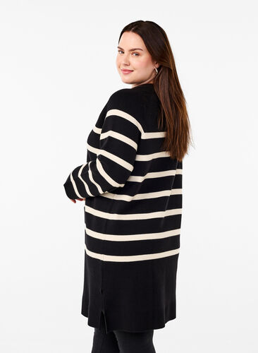 Zizzi Strikkjole med rund hals og slids, Black Birch Stripes, Model image number 1