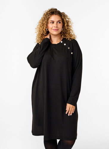 Zizzi Jersey kjole med knapper, Black, Model image number 0