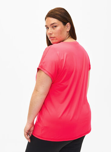 Zizzi Kortærmet trænings t-shirt, Neon Diva Pink, Model image number 1