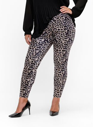 Zizzi Velour leggings med leoprint, Leopard, Model image number 0