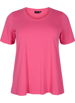 Zizzi Ensfarvet basis t-shirt i bomuld, Hot Pink, Packshot image number 0