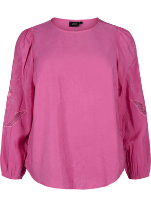 Zizzi Bluse i TENCEL™ Modal med broderidetaljer, Phlox Pink, Packshot image number 0