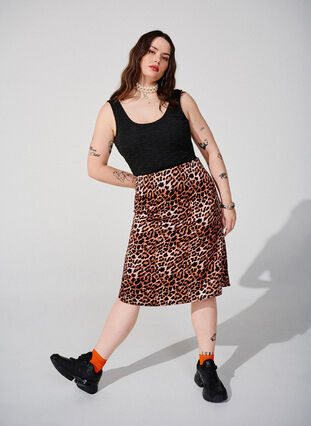 Zizzi Leoprintet nederdel med slids, Leopard AOP, Image image number 0