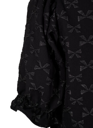 Zizzi Kortærmet jacquardbluse med sløjfer, Black W. Bow, Packshot image number 3