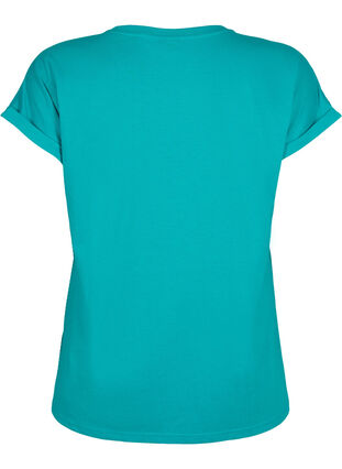 Zizzi Kortærmet t-shirt i bomuldsblanding, Teal Blue, Packshot image number 1