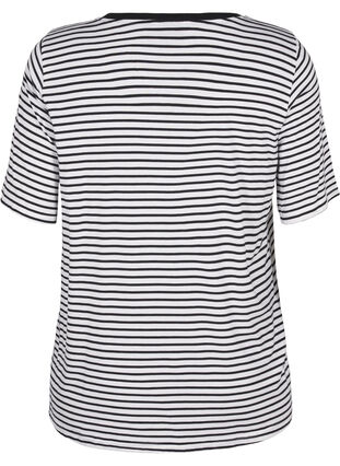 Zizzi Stribet t-shirt i lyocell med rund hals, B White Black St, Packshot image number 1