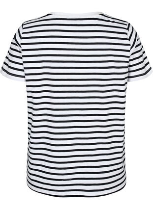 Zizzi Bomulds t-shirt med striber og v-hals, B. White/Bl. Stripes, Packshot image number 1