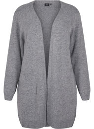 Lang strik cardigan med lommer, Medium Grey Melange