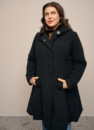 Zizzi A-formet frakke med hætte, Black, Image image number 0