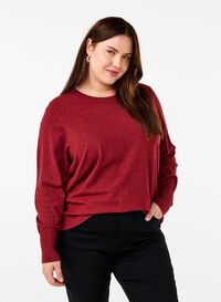 FLASH - Strikbluse med rund hals, Merlot Mel., Model