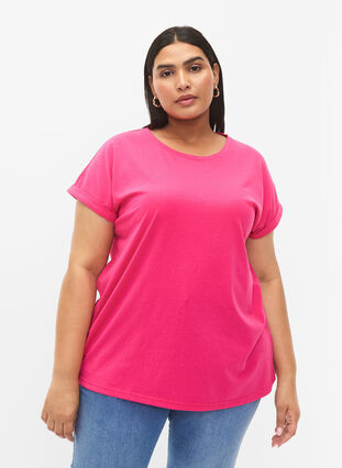 Zizzi Kortærmet t-shirt i bomuldsblanding, Raspberry Sorbet, Model image number 0