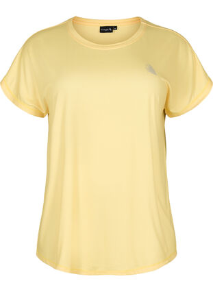 Zizzi Kortærmet trænings t-shirt, Lemon Meringue, Packshot image number 0