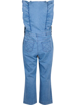 Zizzi Denim buksedragt med flæser, Light Blue Denim, Packshot image number 1