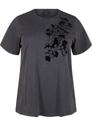 T-shirt i økologisk bomuld med print, D.Grey Wash W. Flok