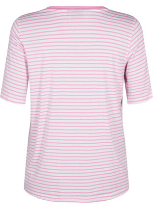 Zizzi Stribet t-shirt i lyocell med rund hals, B White Rosebloom St, Packshot image number 1