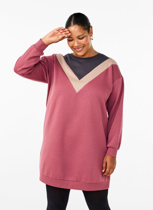 Zizzi Lang sweatshirt med colorblock, Rose B. Color Block, Model image number 0