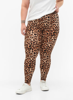 Zizzi Viskose leggings med leo print, Leo, Model image number 0