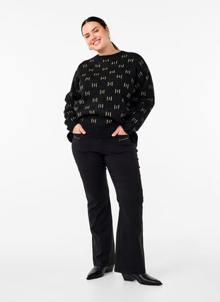 Zizzi Mønstret strikbluse, Black Mel. Nomad, Model image number 2